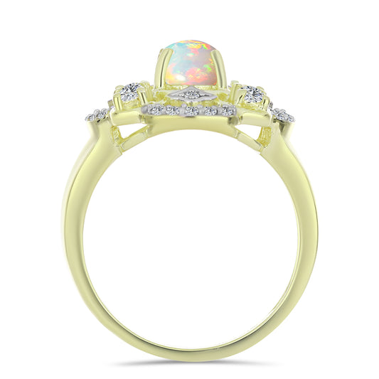 Pozlátený Strieborný Prsteň s Etiópskym Opálom z Lega Dembi a Bielym Topásom