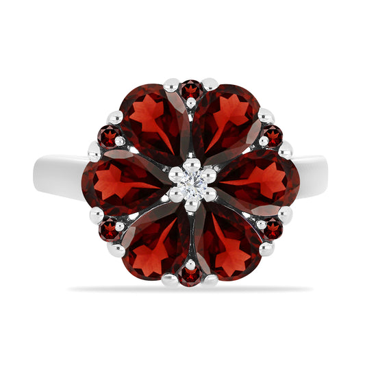 Strieborný Prsteň s Bartonským Granátom a Bielym Topásom