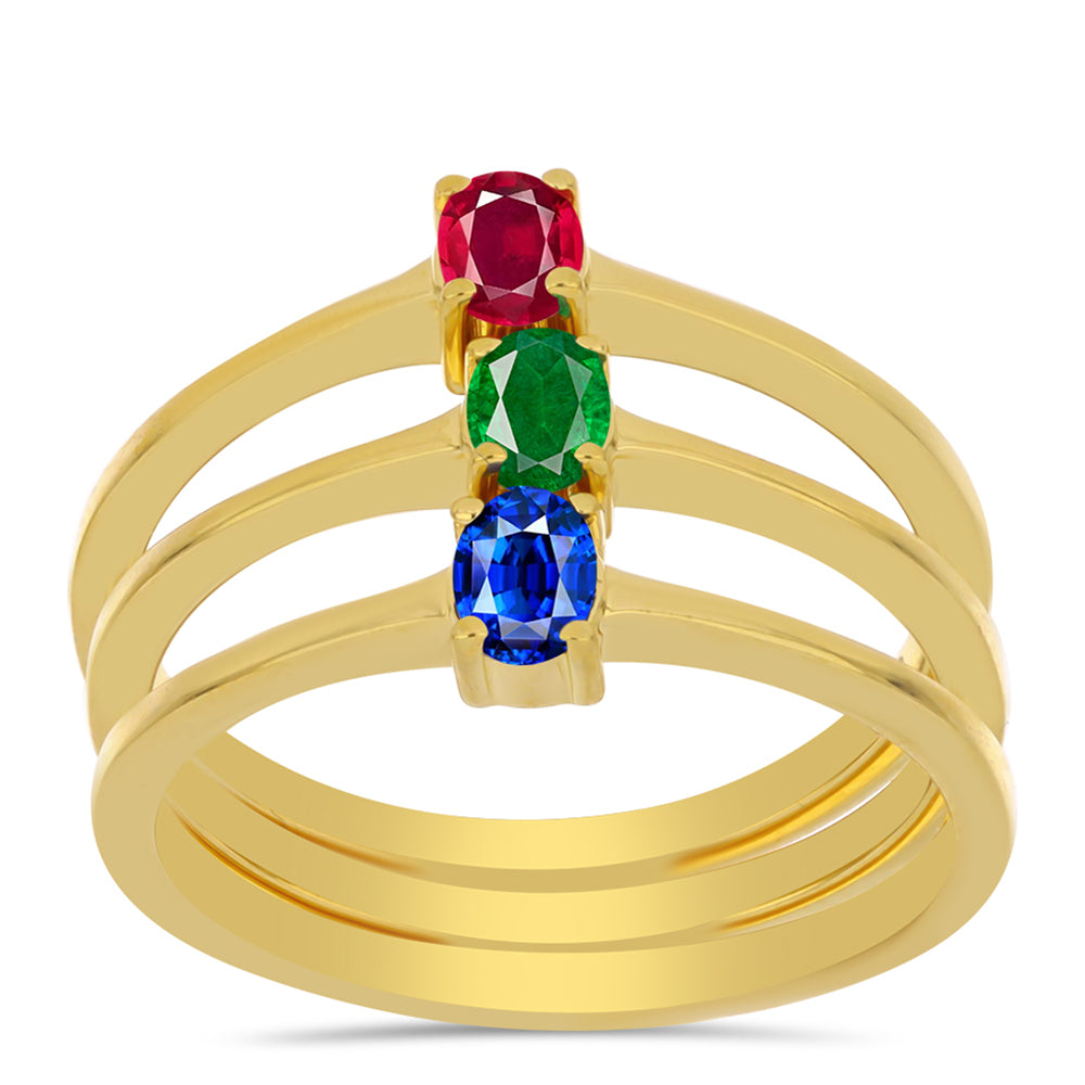 Pozlátené Strieborné Sada s Umelým Rubínom a Umelým Smaragdom ( Prsteň )