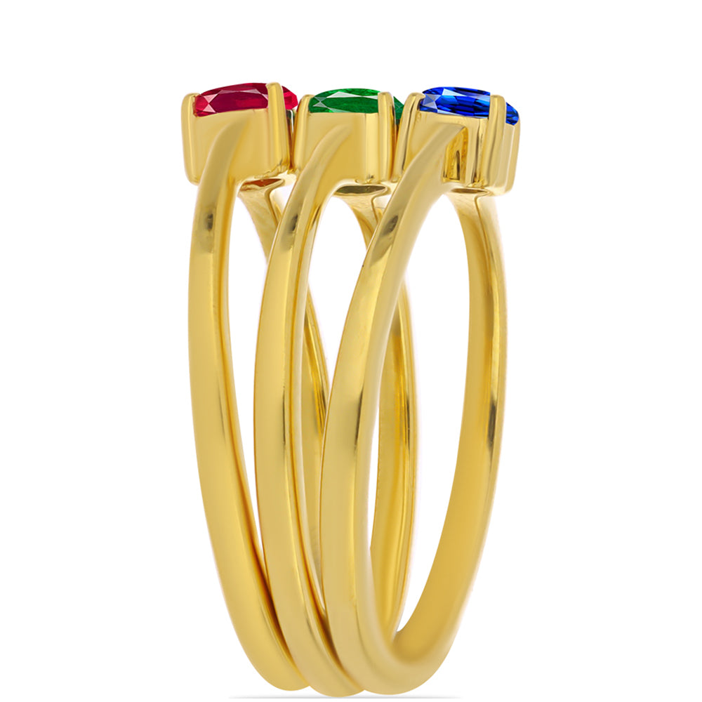 Pozlátené Strieborné Sada s Umelým Rubínom a Umelým Smaragdom ( Prsteň ) 4 