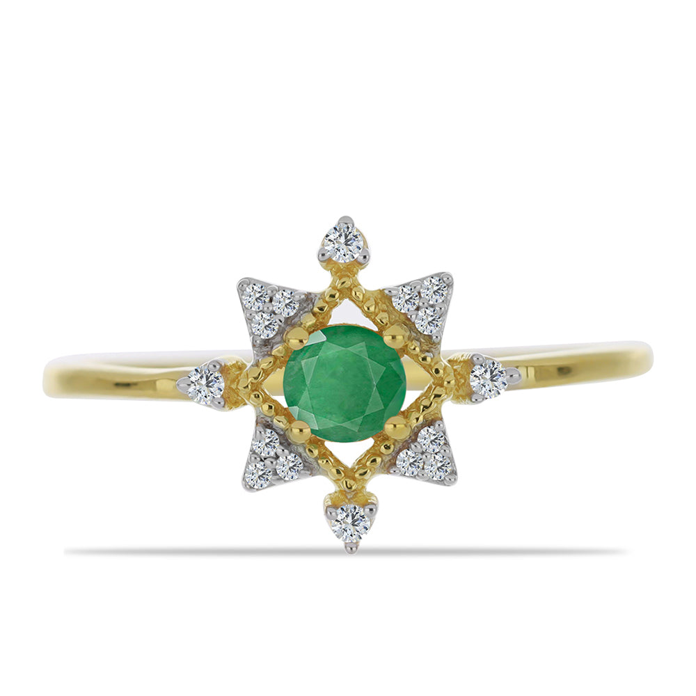 Pozlátený Strieborný Prsteň s Brazílskym Smaragdom a Bielym Zirkónom