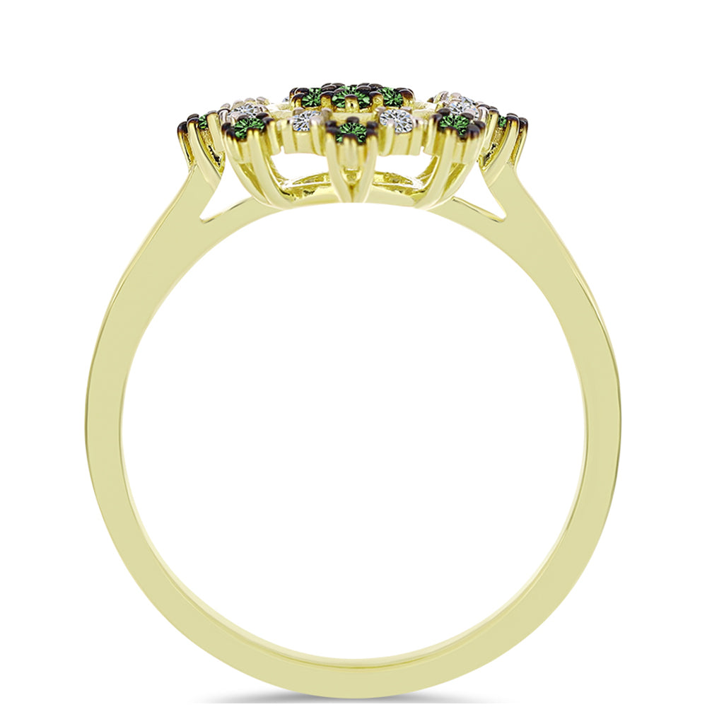 Pozlátený Strieborný Prsteň s so Zeleným Diamantom a Bielym Diamantom