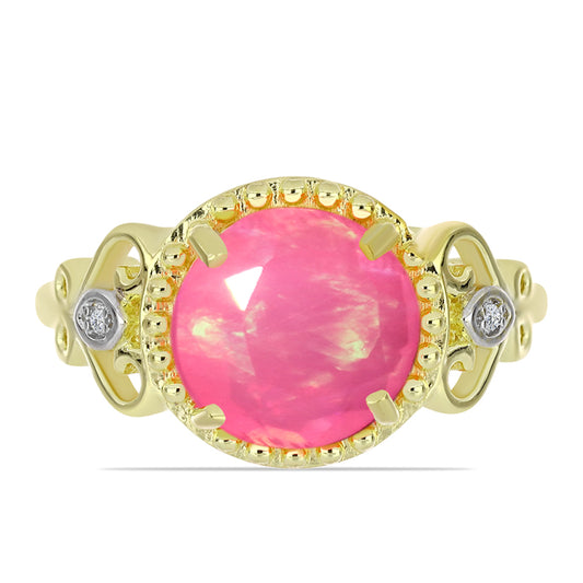 Pozlátený Strieborný Prsteň s Ružovým Etiópskym Opálom z Lega Dembi a Bielym Topásom