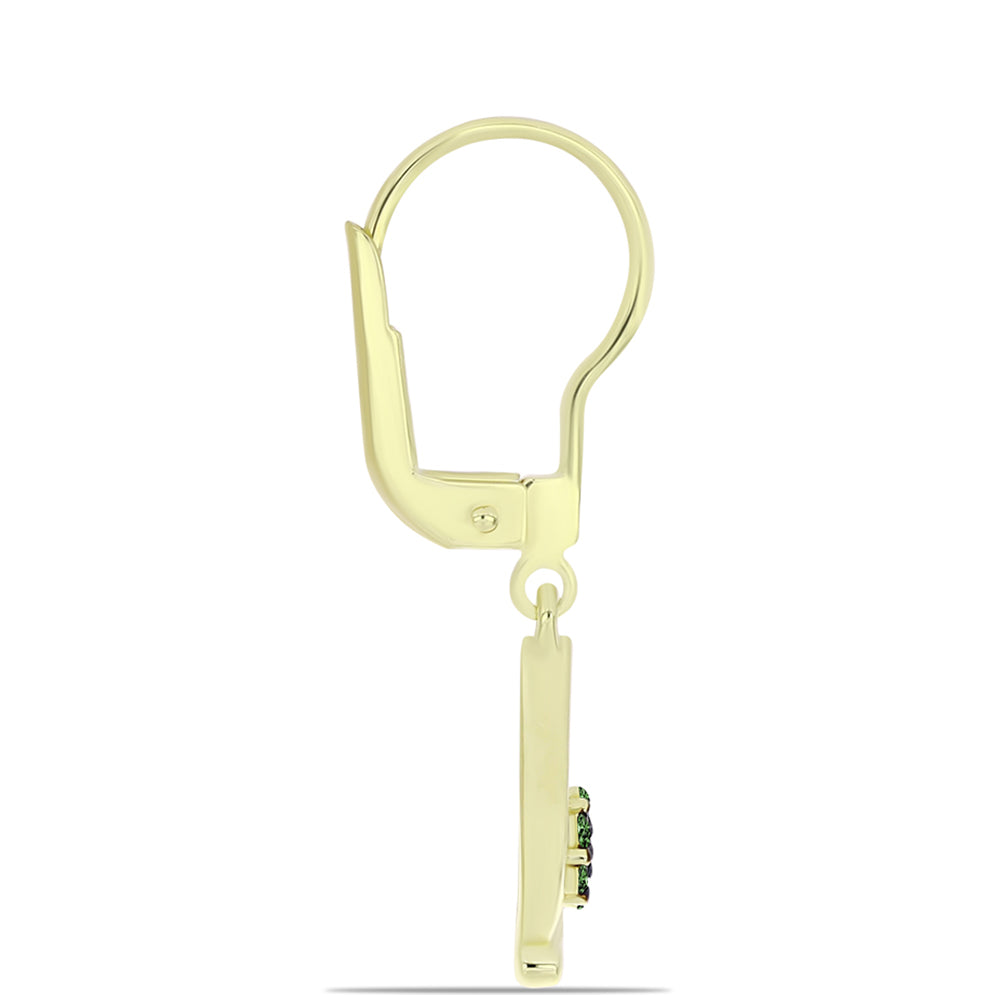 Pozlátené Strieborné Náušnice s so Zeleným Diamantom 2 