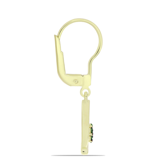 Pozlátené Strieborné Náušnice s so Zeleným Diamantom