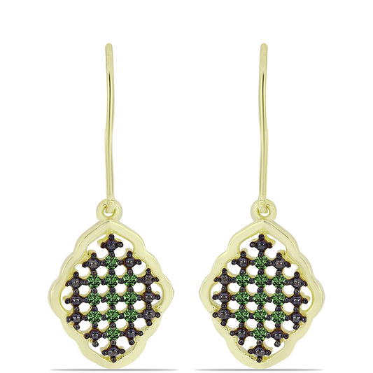 Pozlátené Strieborné Náušnice s so Zeleným Diamantom