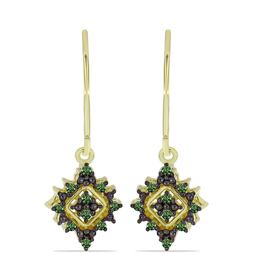 Pozlátené Strieborné Náušnice s so Zeleným Diamantom