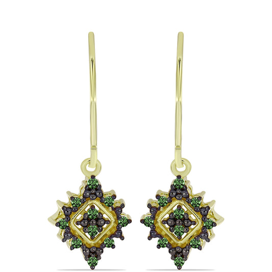 Pozlátené Strieborné Náušnice s so Zeleným Diamantom