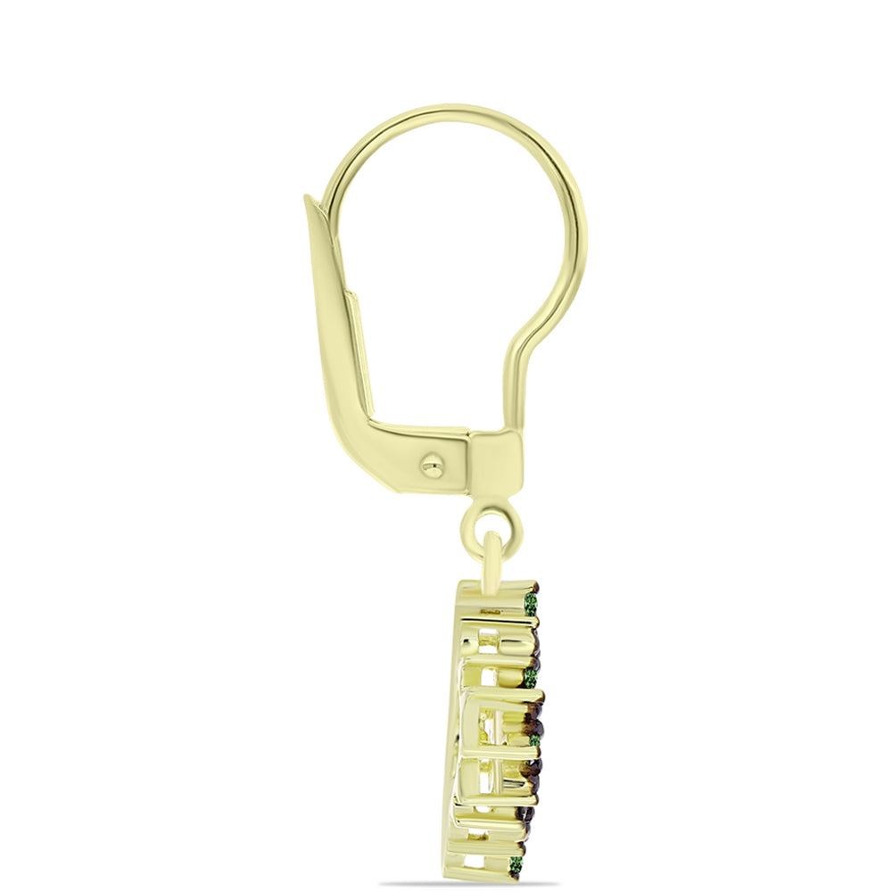 Pozlátené Strieborné Náušnice s so Zeleným Diamantom