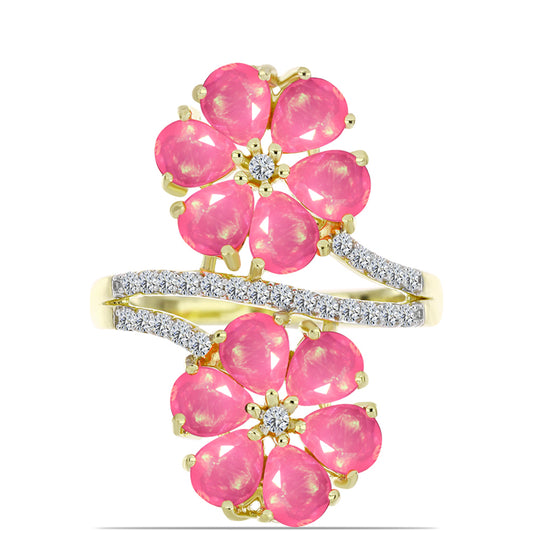 Pozlátený Strieborný Prsteň s Ružovým Etiópskym Opálom z Lega Dembi a Bielym Topásom