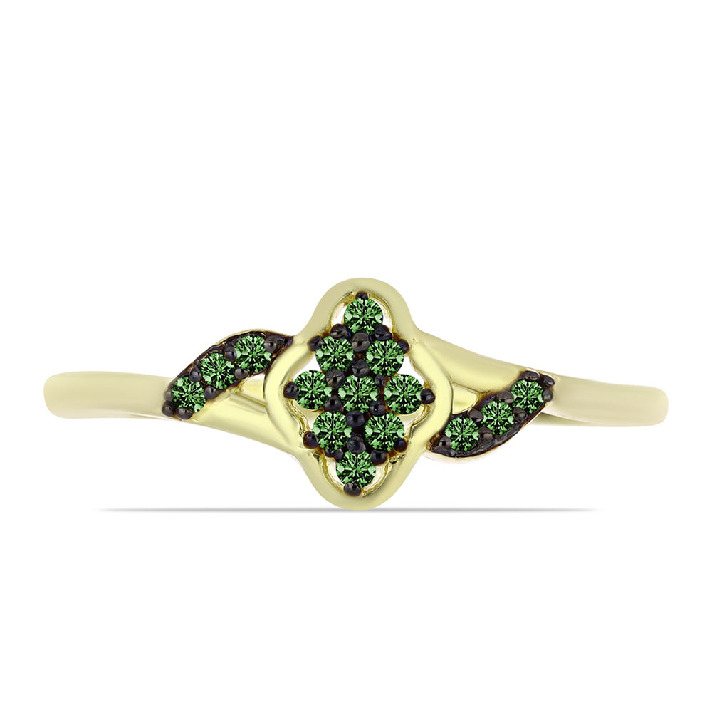 Pozlátený Strieborný Prsteň s so Zeleným Diamantom 1 