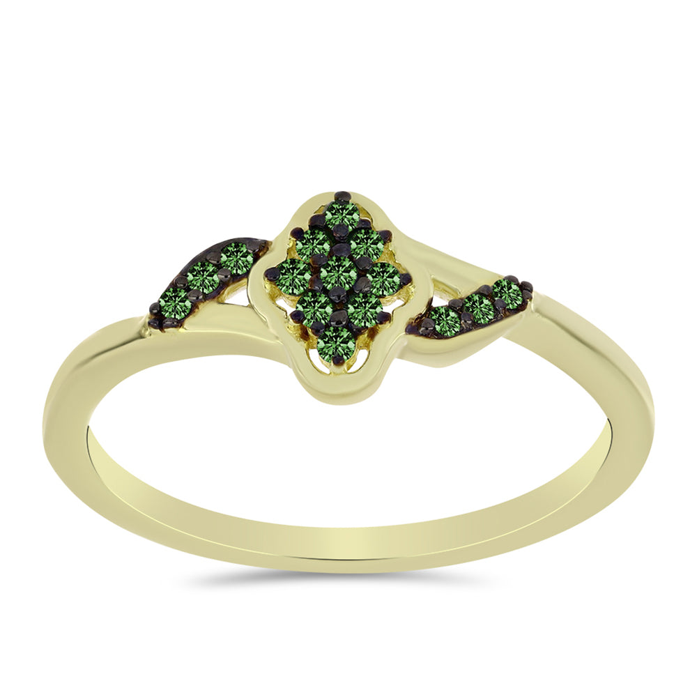 Pozlátený Strieborný Prsteň s so Zeleným Diamantom 3 