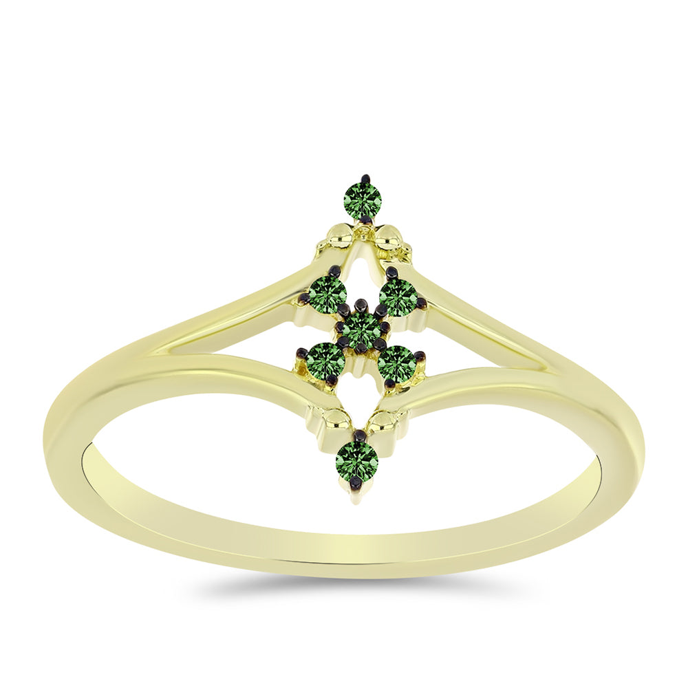 Pozlátený Strieborný Prsteň s so Zeleným Diamantom