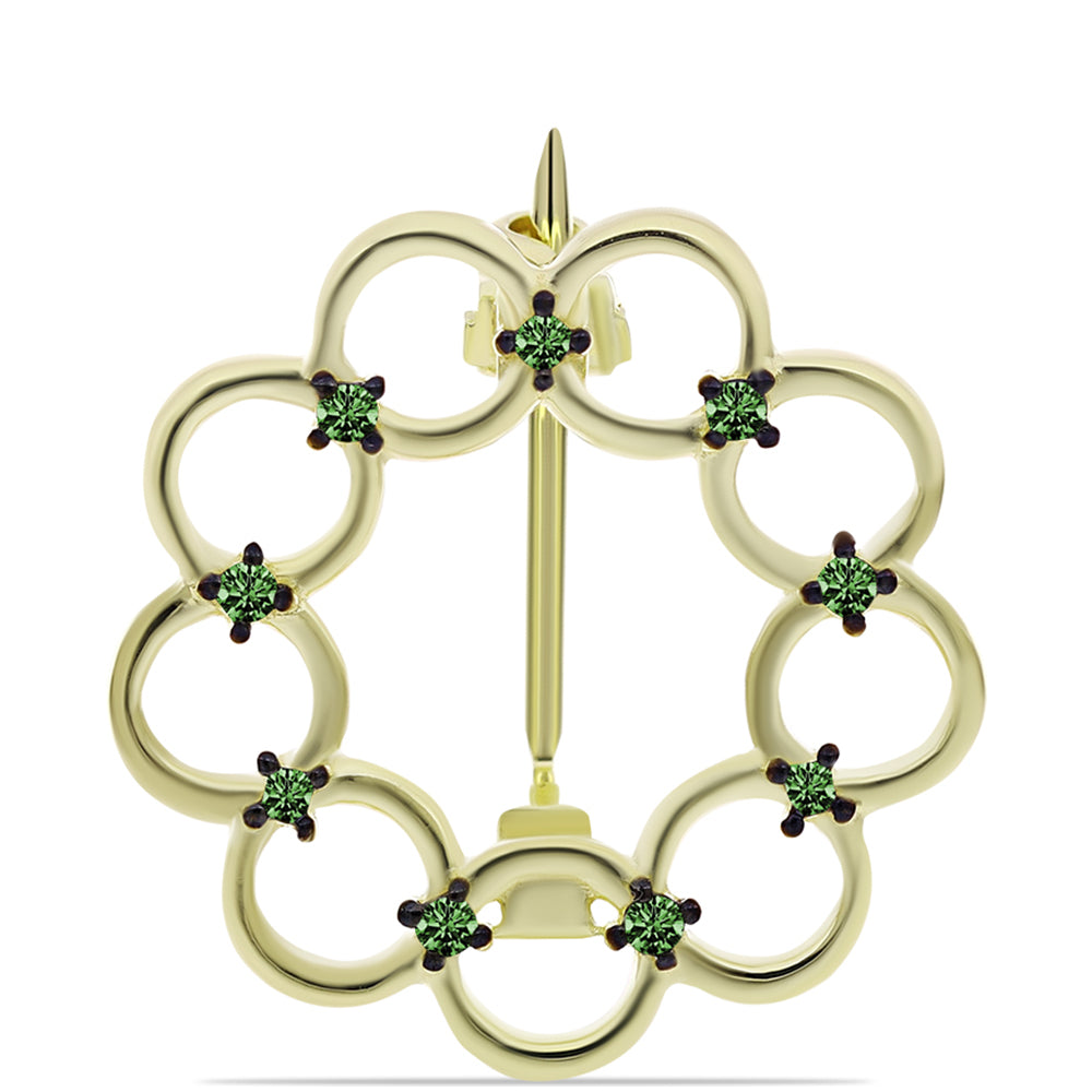 Pozlátený Strieborný Brošňa s so Zeleným Diamantom 1 