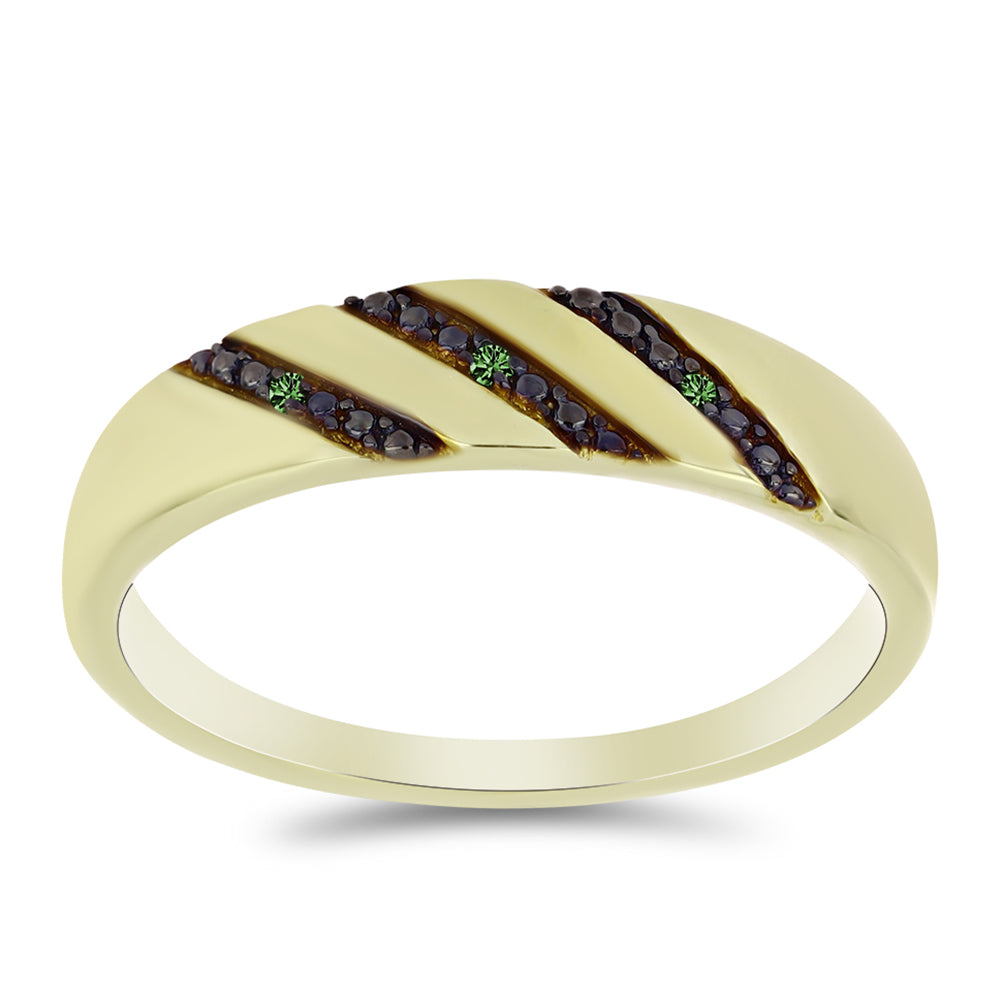 Pozlátený Strieborný Prsteň s so Zeleným Diamantom 3 