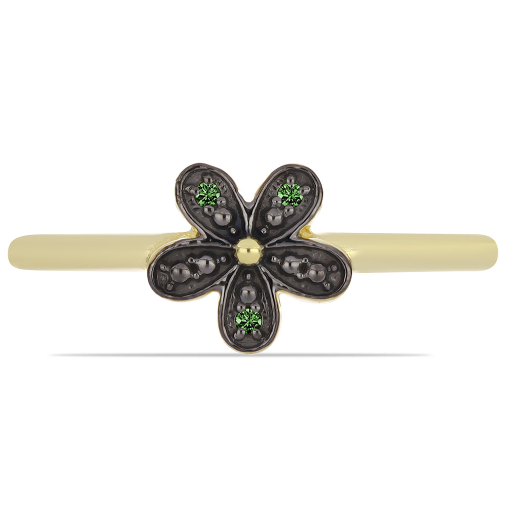 Pozlátený Strieborný Prsteň s so Zeleným Diamantom