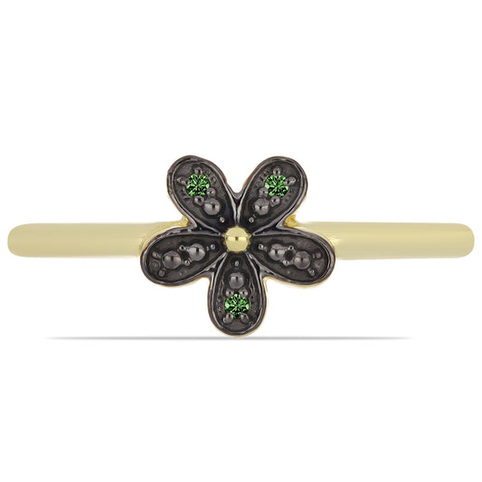 Pozlátený Strieborný Prsteň s so Zeleným Diamantom