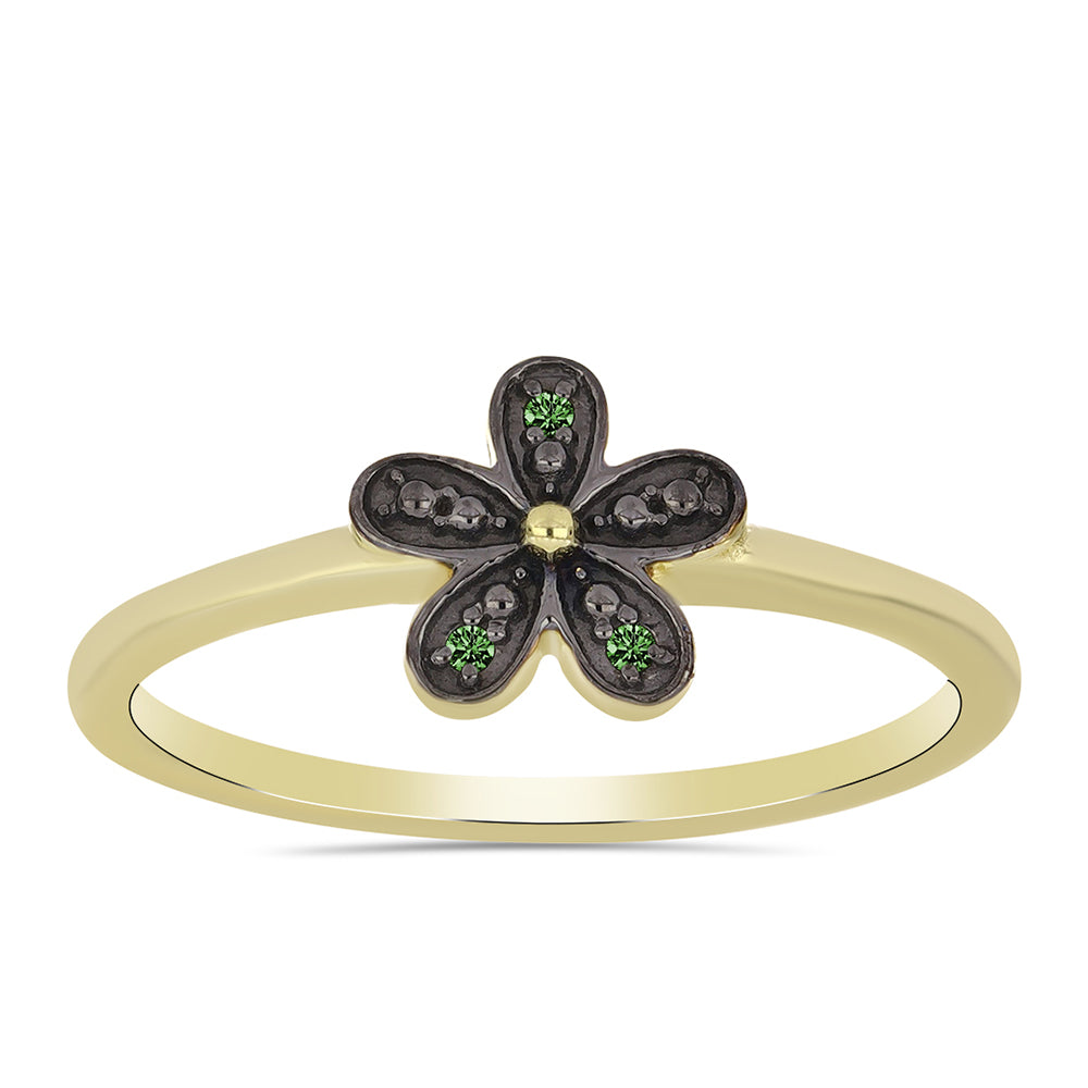 Pozlátený Strieborný Prsteň s so Zeleným Diamantom