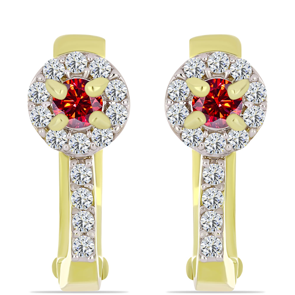 Pozlátené Strieborné Náušnice s Majestátnym červeným moissanitom a Bielym Topásom