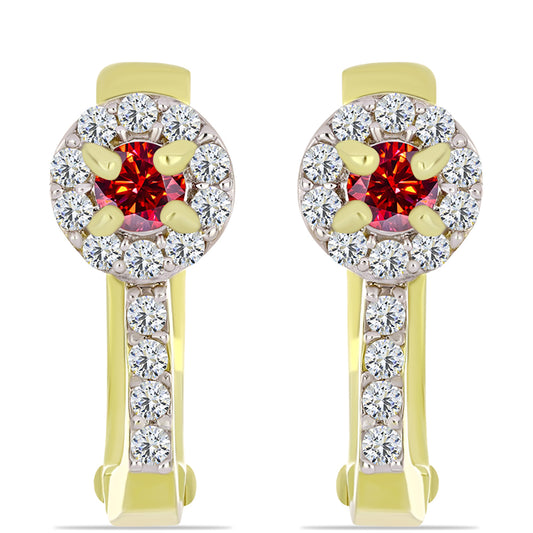 Pozlátené Strieborné Náušnice s Majestátnym červeným moissanitom a Bielym Topásom