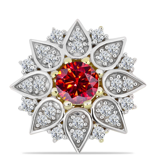 Pozlátený Strieborný Brošňa s Majestátnym červeným moissanitom a Bielym Topásom