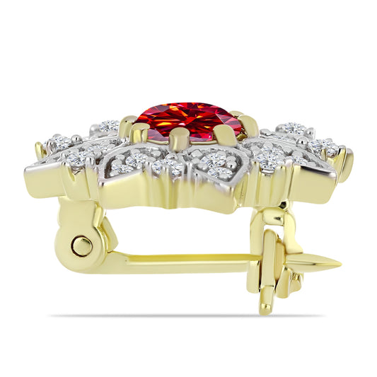 Pozlátený Strieborný Brošňa s Majestátnym červeným moissanitom a Bielym Topásom