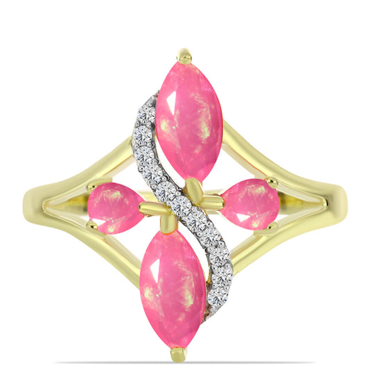 Pozlátený Strieborný Prsteň s Ružovým Etiópskym Opálom z Lega Dembi a Bielym Topásom