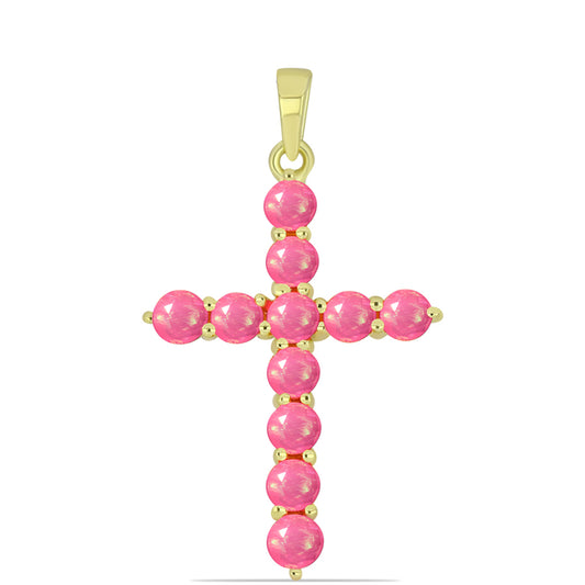 Kríž Pozlátený Strieborný Prívesok s Ružovým Etiópskym Opálom z Lega Dembi