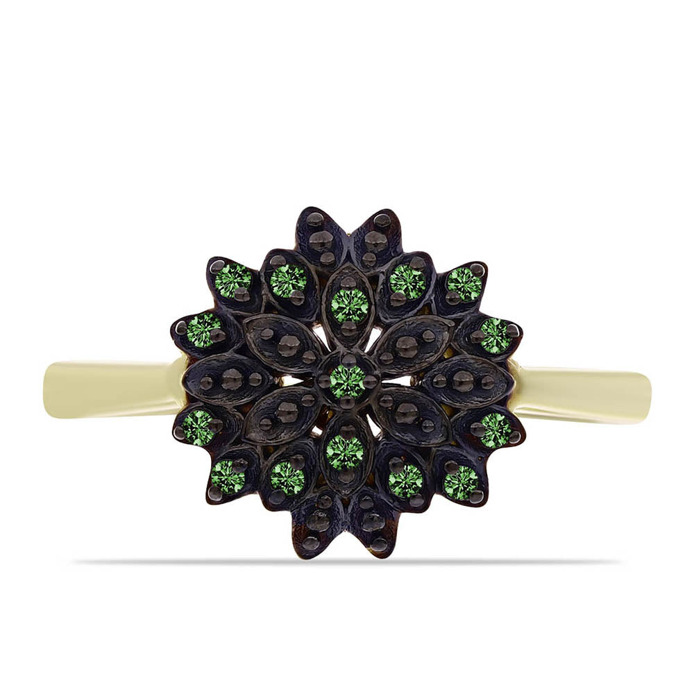 Pozlátený Strieborný Prsteň s so Zeleným Diamantom 1 