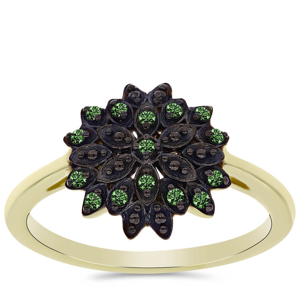 Pozlátený Strieborný Prsteň s so Zeleným Diamantom