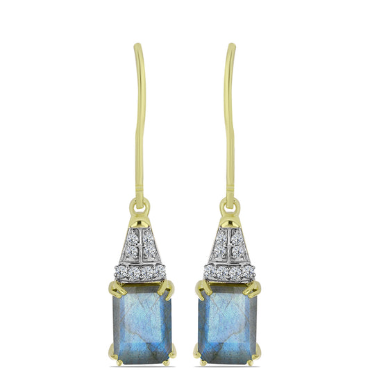 Pozlátené Strieborné Náušnice s Labradoritom a Bielym Topásom