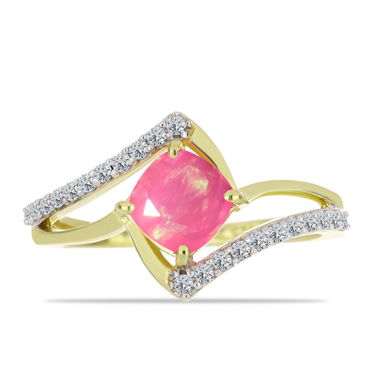 Pozlátený Strieborný Prsteň s Ružovým Etiópskym Opálom z Lega Dembi a Bielym Topásom