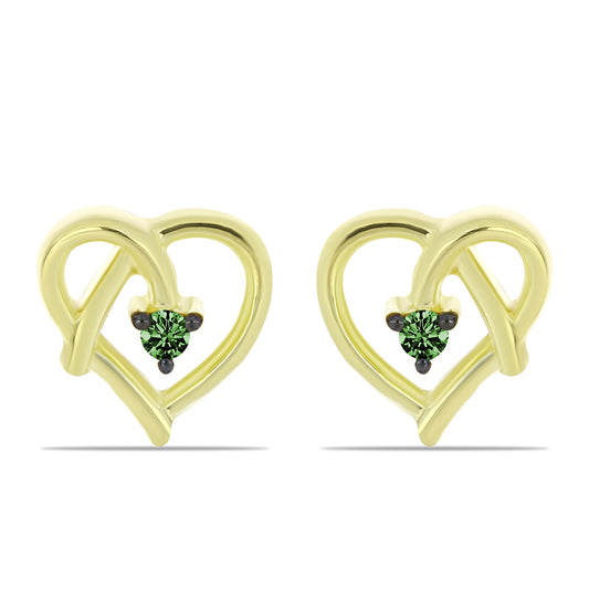 Pozlátené Strieborné Náušnice s so Zeleným Diamantom