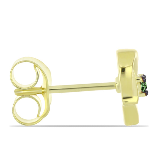 Pozlátené Strieborné Náušnice s so Zeleným Diamantom