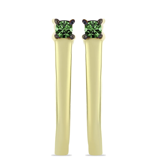 Pozlátené Strieborné Náušnice s so Zeleným Diamantom