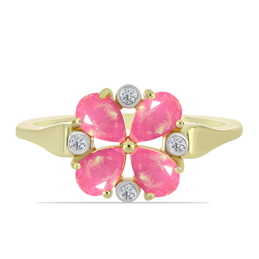 Pozlátený Strieborný Prsteň s Ružovým Etiópskym Opálom z Lega Dembi a Bielym Topásom