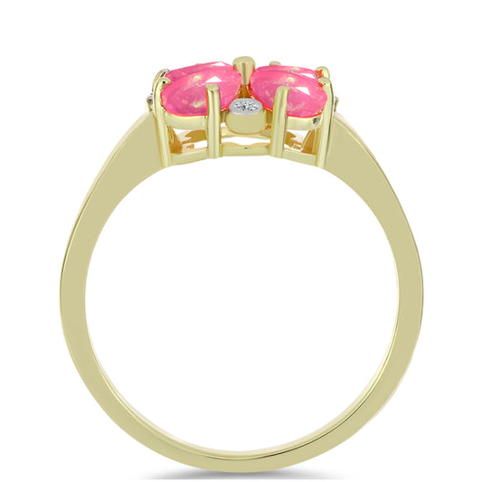 Pozlátený Strieborný Prsteň s Ružovým Etiópskym Opálom z Lega Dembi a Bielym Topásom