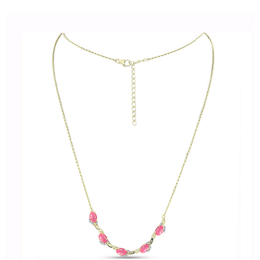 Pozlátený Strieborný Náhrdelník s Ružovým Etiópskym Opálom z Lega Dembi a Bielym Topásom