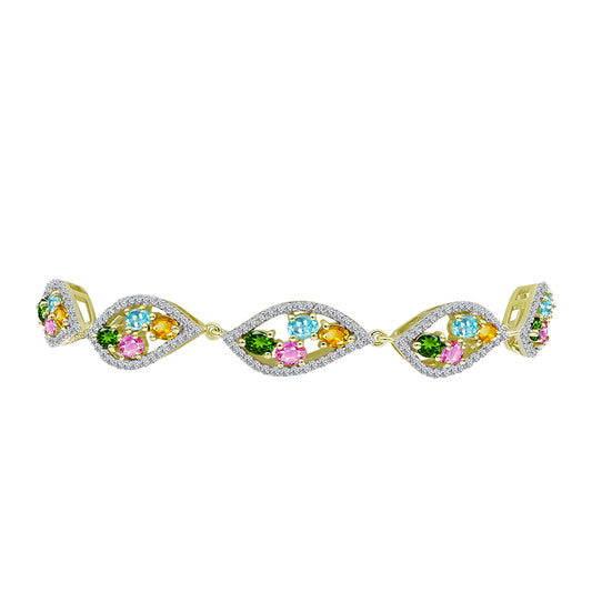 Pozlátený Strieborný Náramok s Chakra Turmalínom a Bielym Topásom