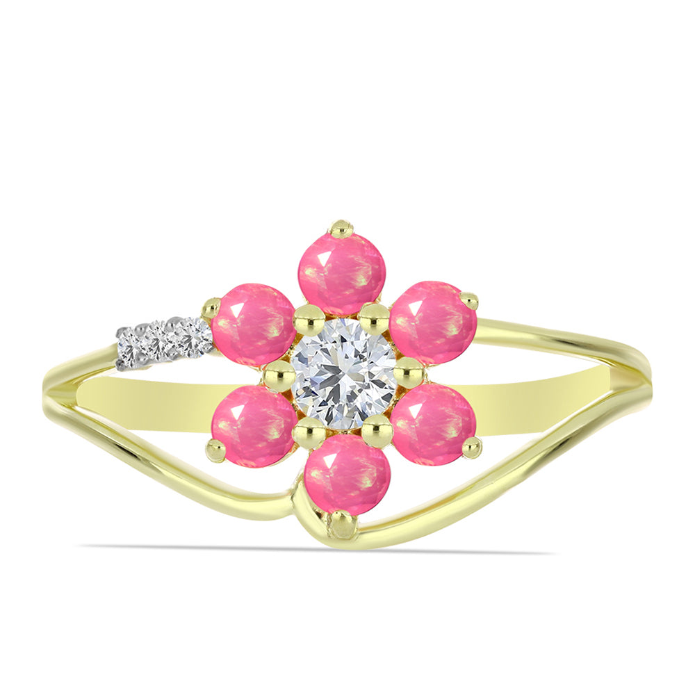 Pozlátený Strieborný Prsteň s Ružovým Etiópskym Opálom z Lega Dembi a Bielym Topásom