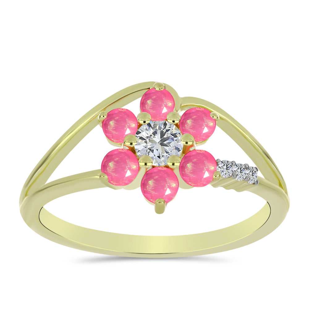 Pozlátený Strieborný Prsteň s Ružovým Etiópskym Opálom z Lega Dembi a Bielym Topásom