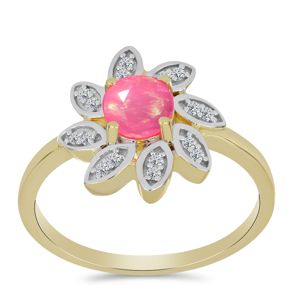 Pozlátený Strieborný Prsteň s Ružovým Etiópskym Opálom z Lega Dembi a Bielym Topásom