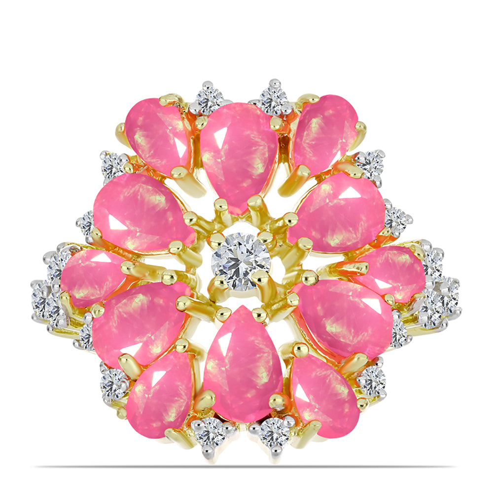 Pozlátený Strieborný Prsteň s Ružovým Etiópskym Opálom z Lega Dembi a Bielym Topásom 1 