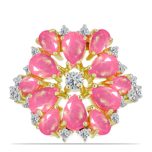 Pozlátený Strieborný Prsteň s Ružovým Etiópskym Opálom z Lega Dembi a Bielym Topásom