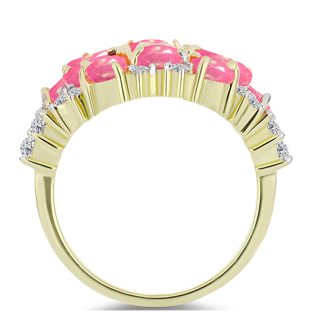 Pozlátený Strieborný Prsteň s Ružovým Etiópskym Opálom z Lega Dembi a Bielym Topásom