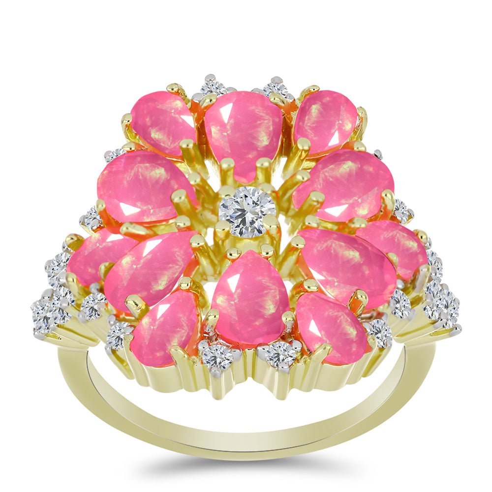 Pozlátený Strieborný Prsteň s Ružovým Etiópskym Opálom z Lega Dembi a Bielym Topásom 3 