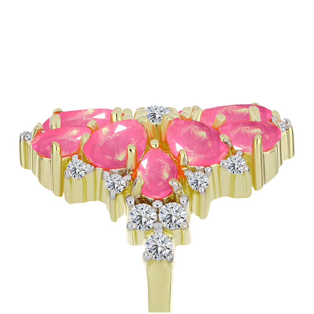 Pozlátený Strieborný Prsteň s Ružovým Etiópskym Opálom z Lega Dembi a Bielym Topásom 4 