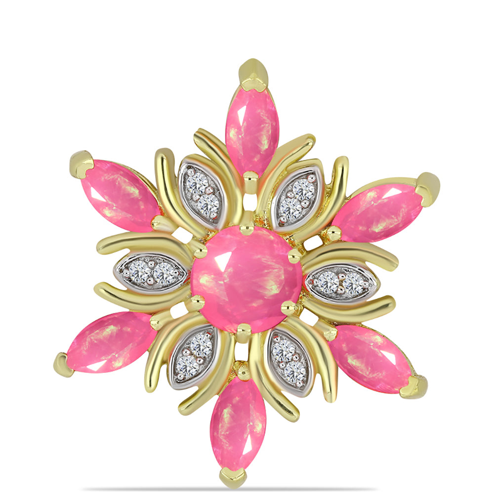 Pozlátený Strieborný Prívesok s Ružovým Etiópskym Opálom z Lega Dembi a Bielym Topásom