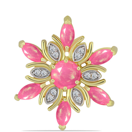 Pozlátený Strieborný Prívesok s Ružovým Etiópskym Opálom z Lega Dembi a Bielym Topásom