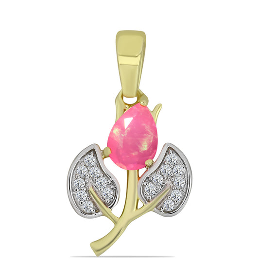 Pozlátený Strieborný Prívesok s Ružovým Etiópskym Opálom z Lega Dembi a Bielym Topásom